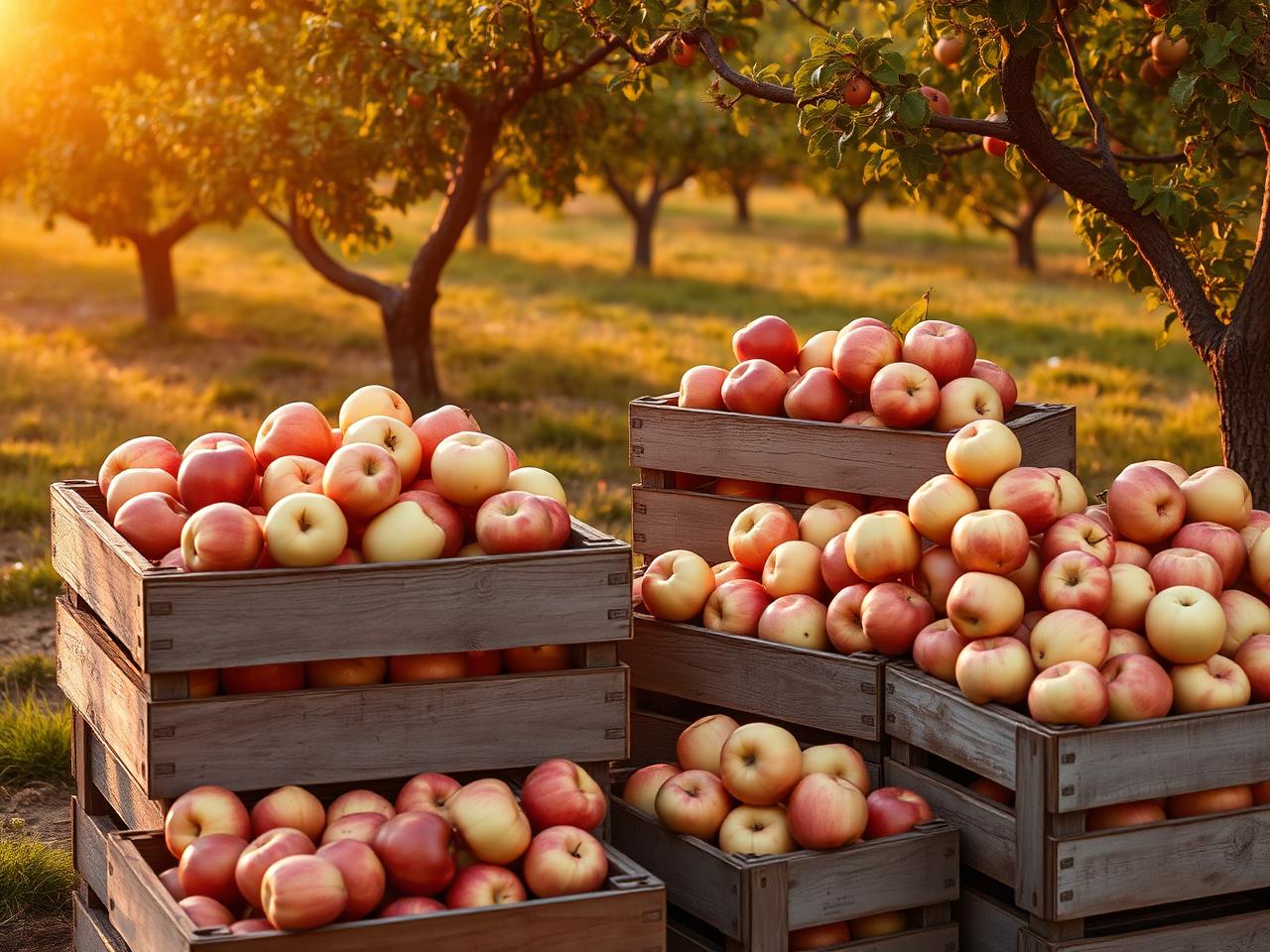 Crates of freshly picked apples